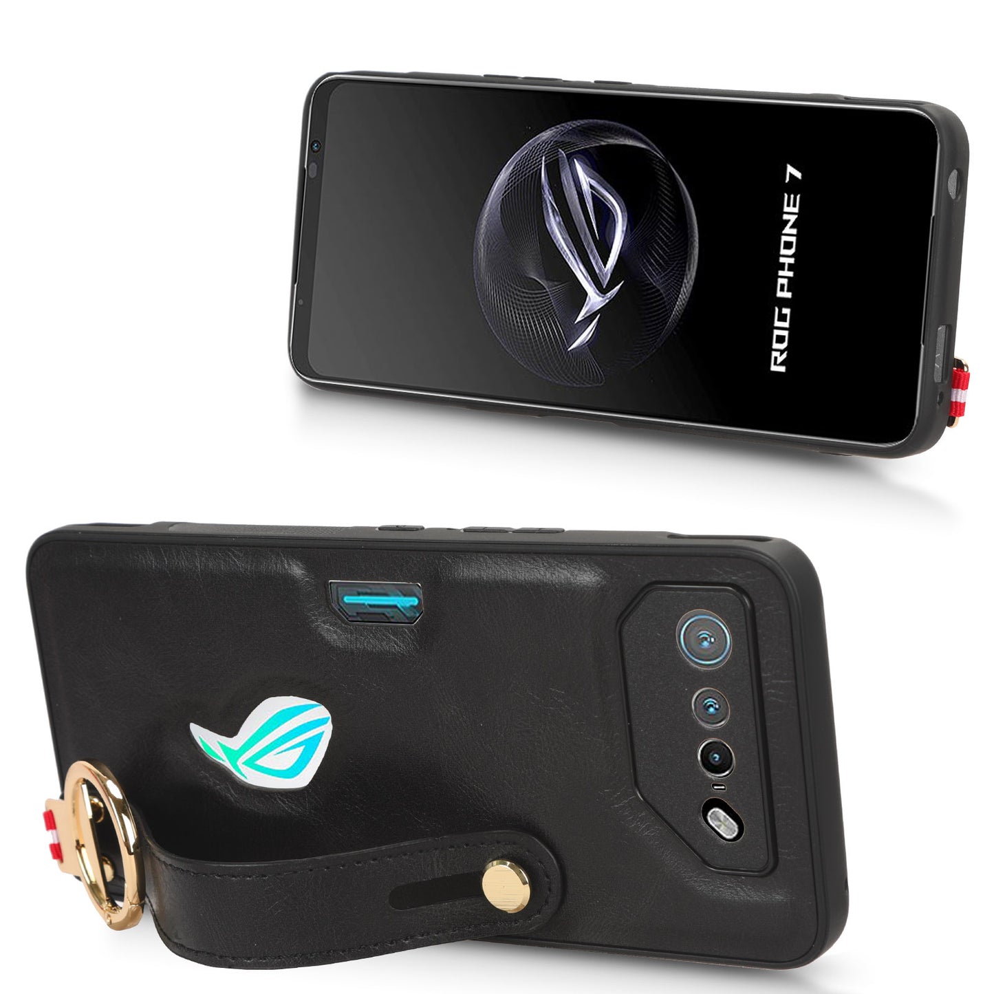 For Asus ROG Phone 7 5G Wristband Kickstand Phone Case PU Leather Coated PC+TPU Cover with Bottle Opener