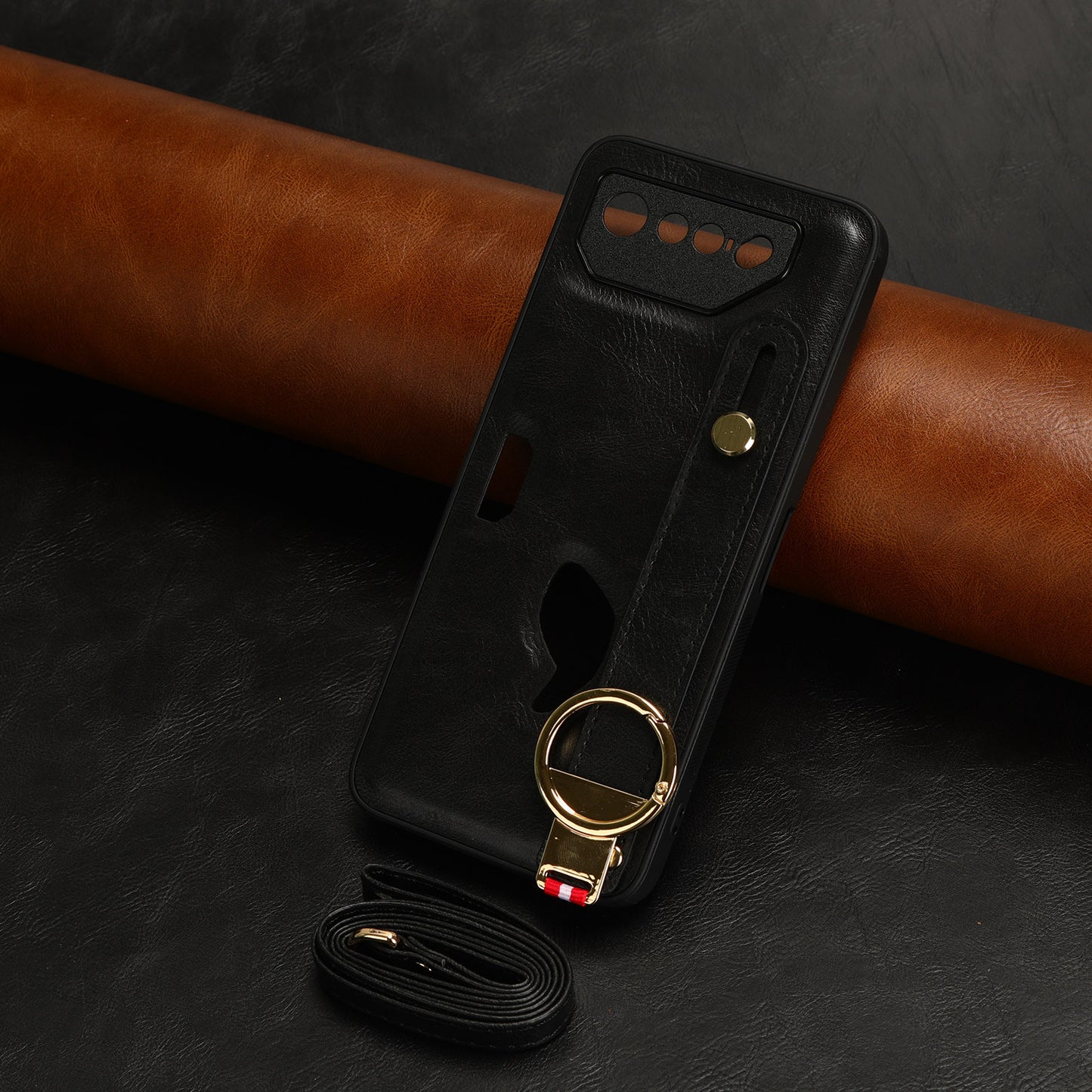 For Asus ROG Phone 7 5G Wristband Kickstand Phone Case PU Leather Coated PC+TPU Cover with Bottle Opener