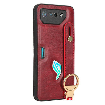 For Asus ROG Phone 7 5G Wristband Kickstand Phone Case PU Leather Coated PC+TPU Cover with Bottle Opener