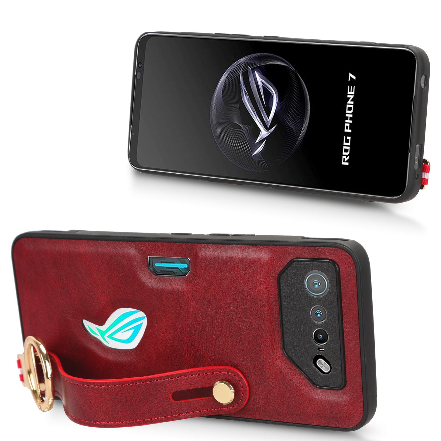 For Asus ROG Phone 7 5G Wristband Kickstand Phone Case PU Leather Coated PC+TPU Cover with Bottle Opener