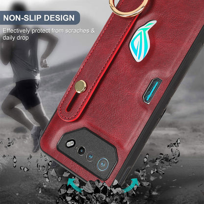 For Asus ROG Phone 7 5G Wristband Kickstand Phone Case PU Leather Coated PC+TPU Cover with Bottle Opener