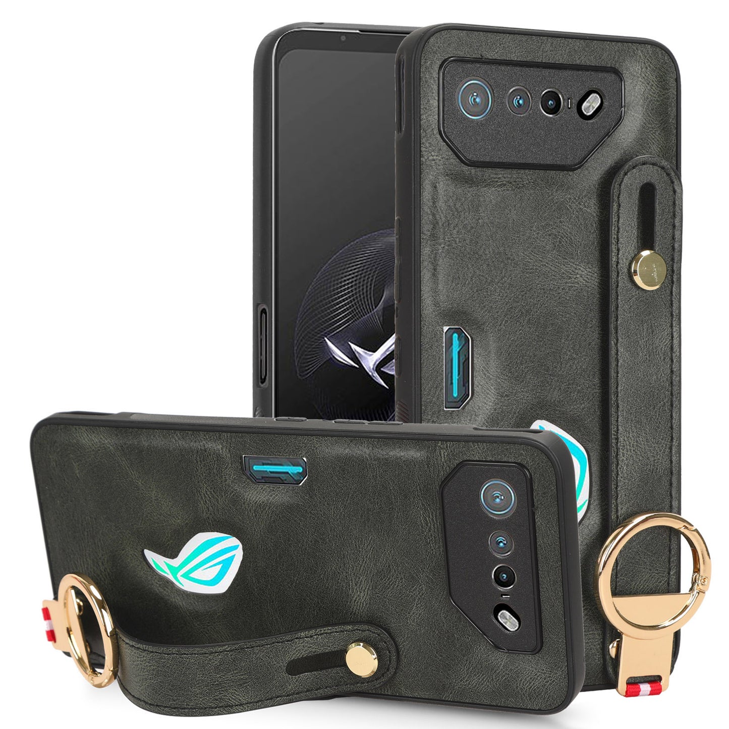 For Asus ROG Phone 7 5G Wristband Kickstand Phone Case PU Leather Coated PC+TPU Cover with Bottle Opener