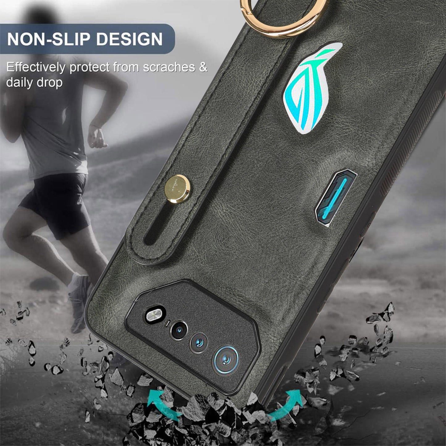 For Asus ROG Phone 7 5G Wristband Kickstand Phone Case PU Leather Coated PC+TPU Cover with Bottle Opener