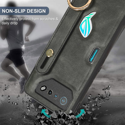 For Asus ROG Phone 7 5G Wristband Kickstand Phone Case PU Leather Coated PC+TPU Cover with Bottle Opener