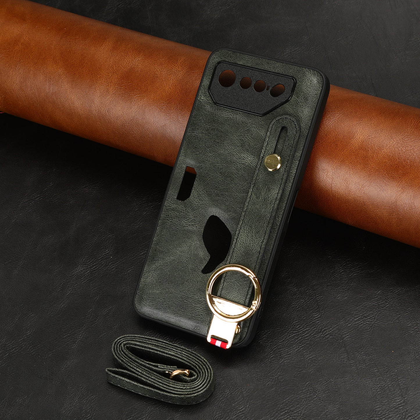 For Asus ROG Phone 7 5G Wristband Kickstand Phone Case PU Leather Coated PC+TPU Cover with Bottle Opener