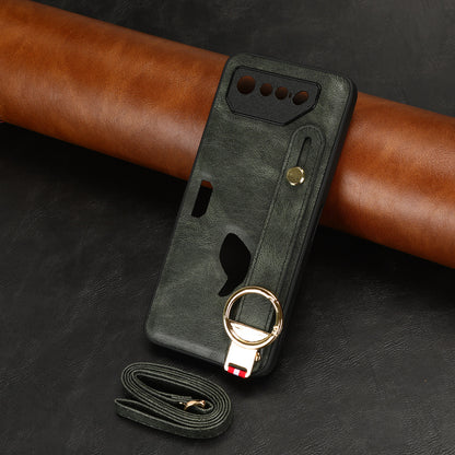 For Asus ROG Phone 7 5G Wristband Kickstand Phone Case PU Leather Coated PC+TPU Cover with Bottle Opener