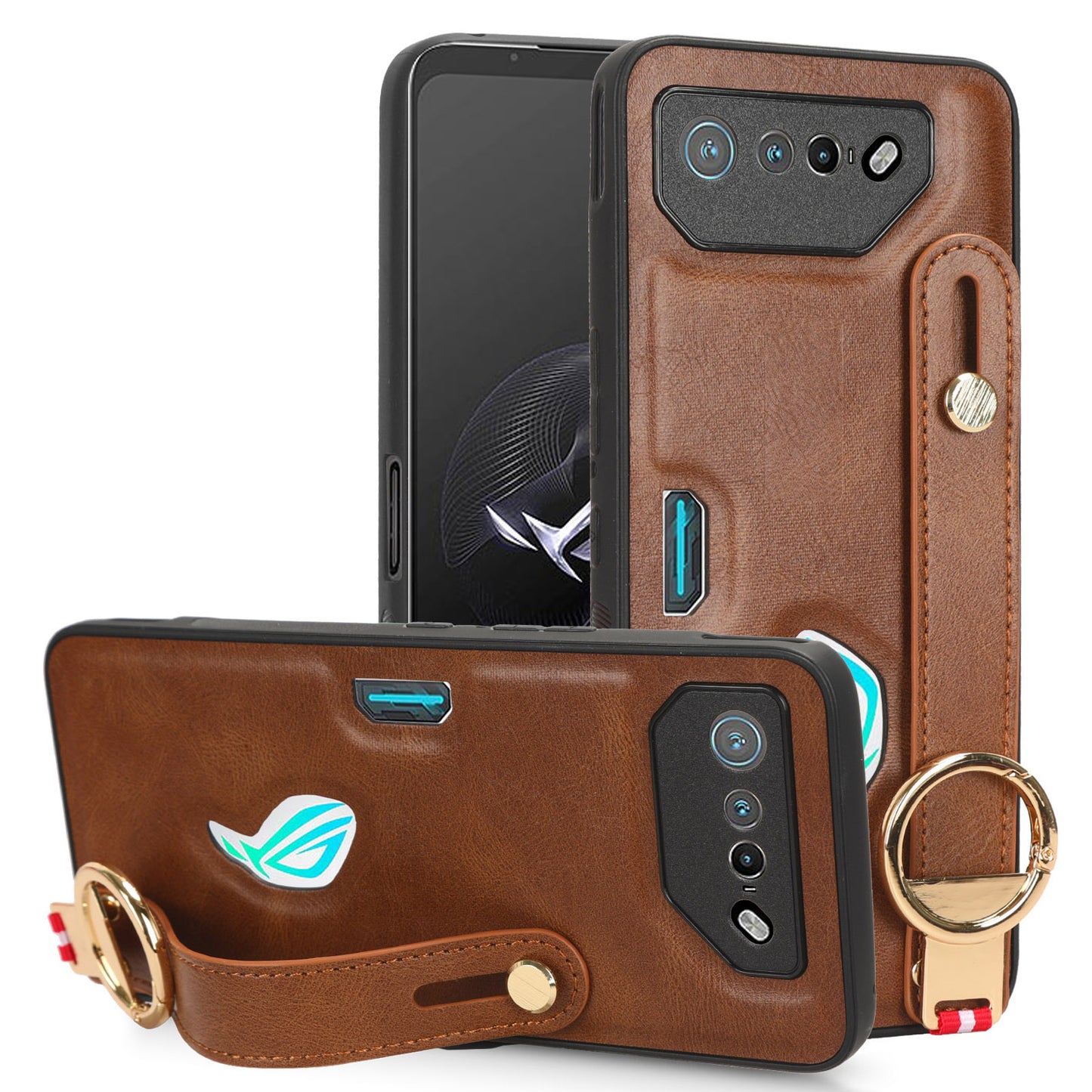For Asus ROG Phone 7 5G Wristband Kickstand Phone Case PU Leather Coated PC+TPU Cover with Bottle Opener