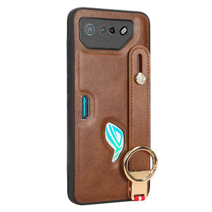 For Asus ROG Phone 7 5G Wristband Kickstand Phone Case PU Leather Coated PC+TPU Cover with Bottle Opener