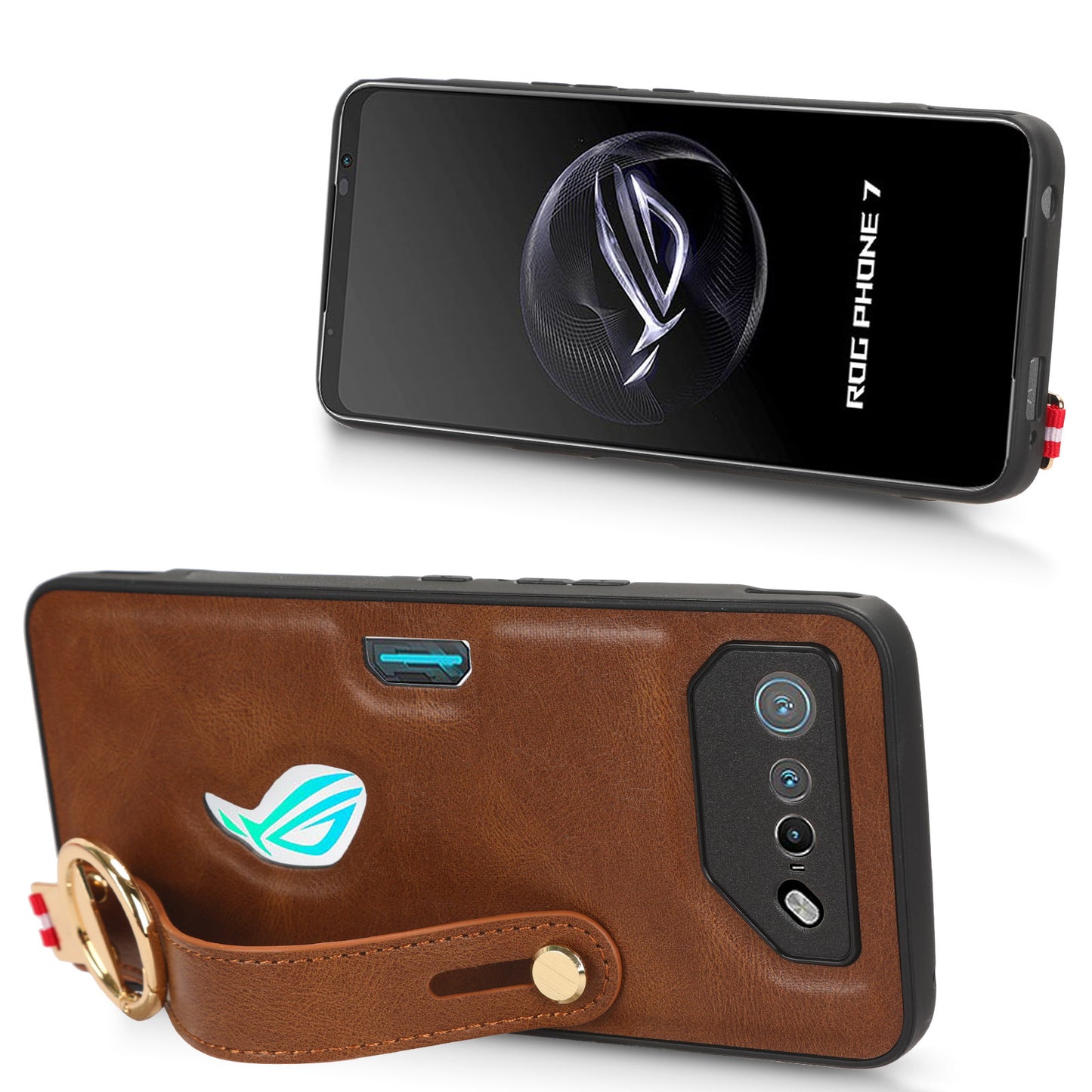 For Asus ROG Phone 7 5G Wristband Kickstand Phone Case PU Leather Coated PC+TPU Cover with Bottle Opener