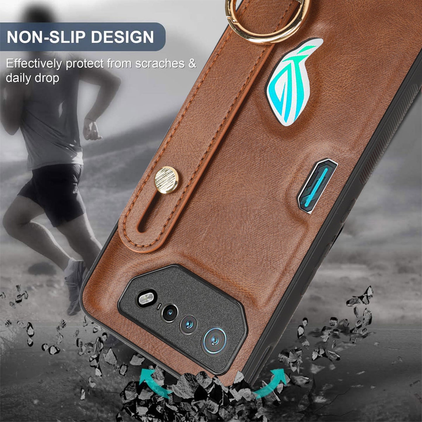 For Asus ROG Phone 7 5G Wristband Kickstand Phone Case PU Leather Coated PC+TPU Cover with Bottle Opener