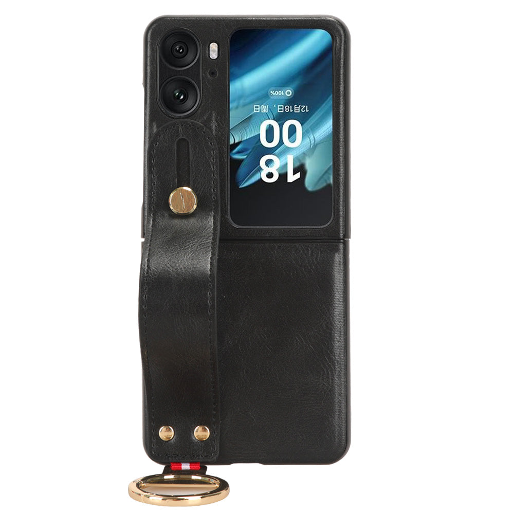 For Oppo Find N2 Flip 5G PU Leather+PC Phone Case Wristband Kickstand Bottle Opener Shockproof Cover