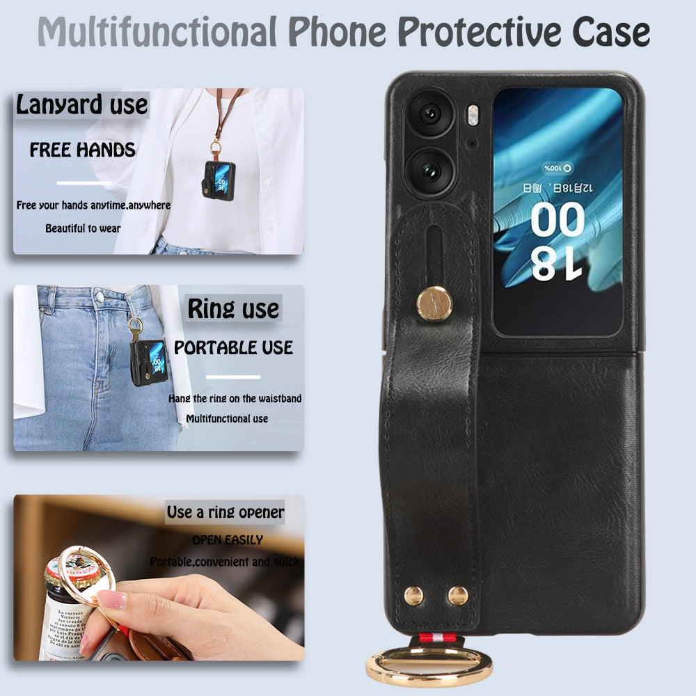 For Oppo Find N2 Flip 5G PU Leather+PC Phone Case Wristband Kickstand Bottle Opener Shockproof Cover