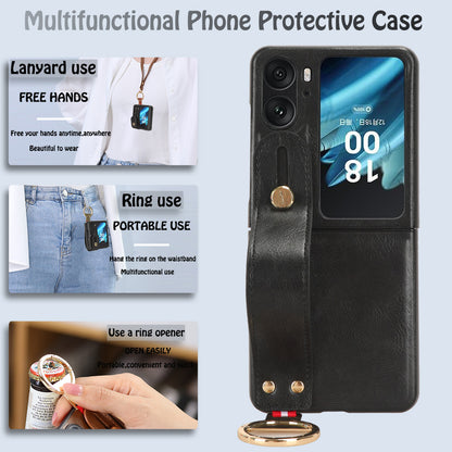 For Oppo Find N2 Flip 5G PU Leather+PC Phone Case Wristband Kickstand Bottle Opener Shockproof Cover