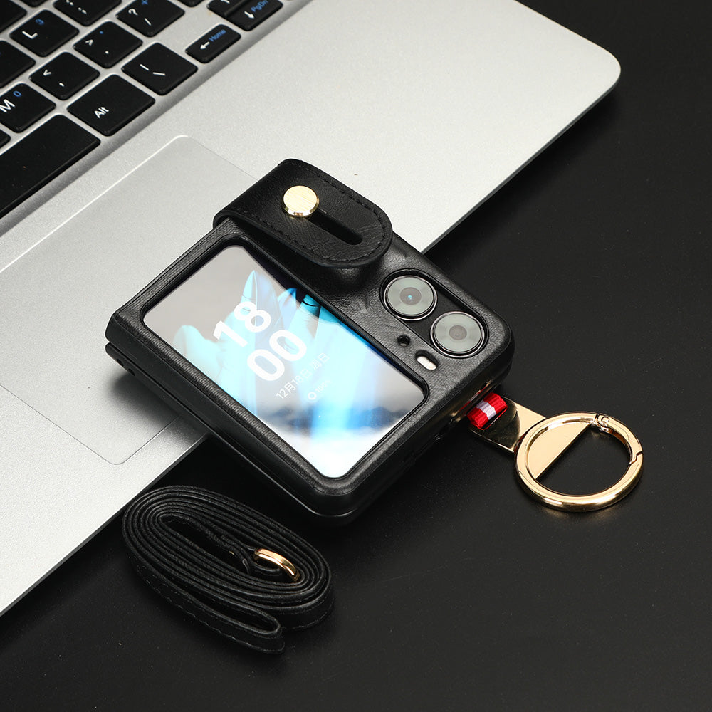 For Oppo Find N2 Flip 5G PU Leather+PC Phone Case Wristband Kickstand Bottle Opener Shockproof Cover