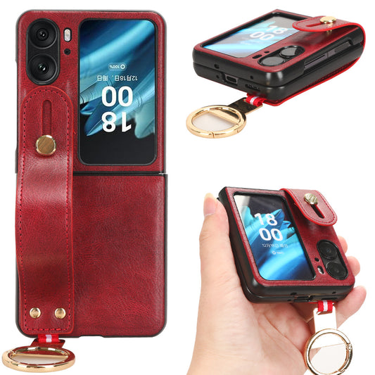 For Oppo Find N2 Flip 5G PU Leather+PC Phone Case Wristband Kickstand Bottle Opener Shockproof Cover