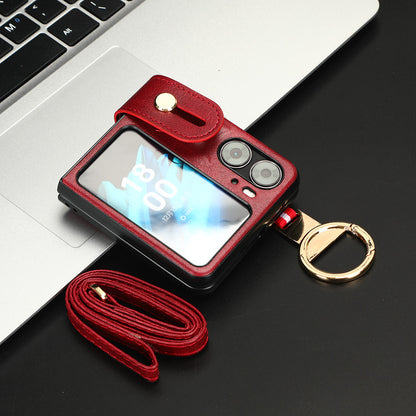 For Oppo Find N2 Flip 5G PU Leather+PC Phone Case Wristband Kickstand Bottle Opener Shockproof Cover