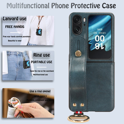 For Oppo Find N2 Flip 5G PU Leather+PC Phone Case Wristband Kickstand Bottle Opener Shockproof Cover
