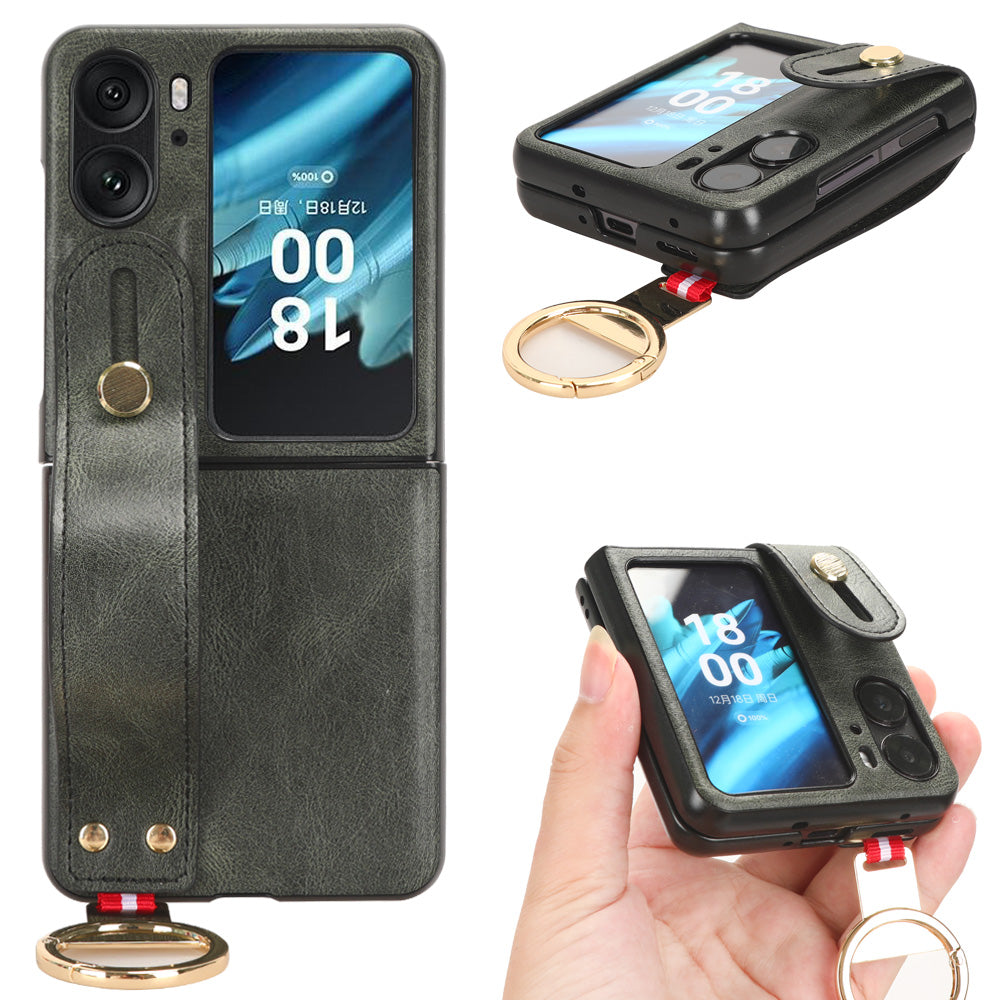For Oppo Find N2 Flip 5G PU Leather+PC Phone Case Wristband Kickstand Bottle Opener Shockproof Cover