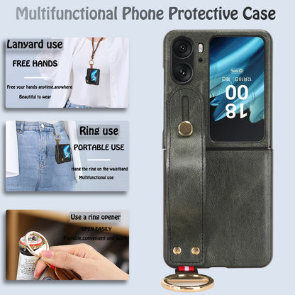 For Oppo Find N2 Flip 5G PU Leather+PC Phone Case Wristband Kickstand Bottle Opener Shockproof Cover