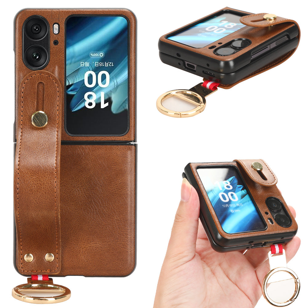 For Oppo Find N2 Flip 5G PU Leather+PC Phone Case Wristband Kickstand Bottle Opener Shockproof Cover