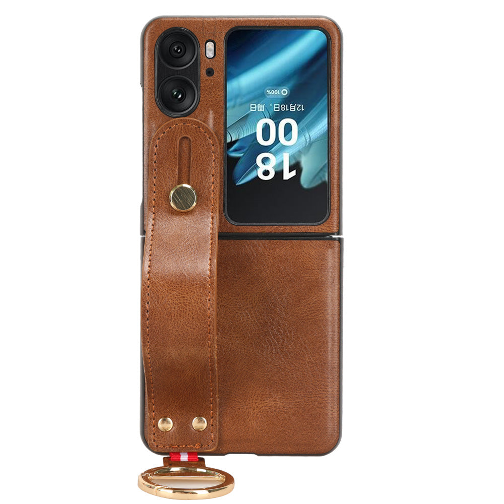 For Oppo Find N2 Flip 5G PU Leather+PC Phone Case Wristband Kickstand Bottle Opener Shockproof Cover