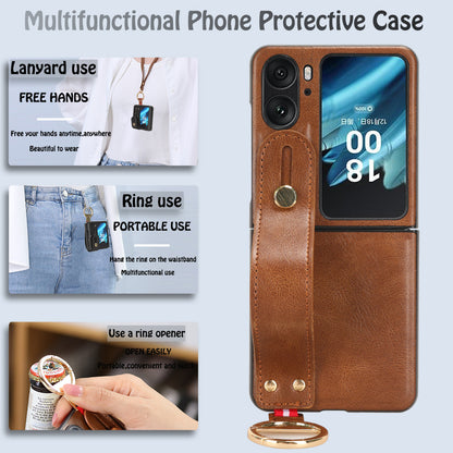 For Oppo Find N2 Flip 5G PU Leather+PC Phone Case Wristband Kickstand Bottle Opener Shockproof Cover