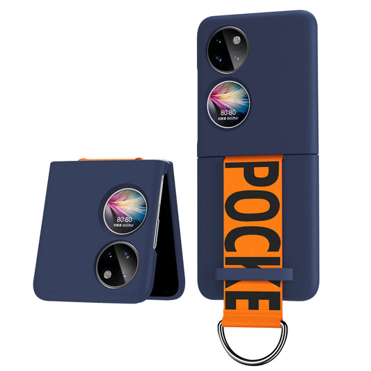 For Huawei P50 Pocket Rubberized Phone Case Wrist Strap Hard PC Protective Phone Cover
