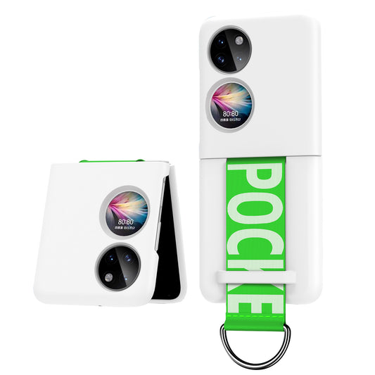 For Huawei P50 Pocket Rubberized Phone Case Wrist Strap Hard PC Protective Phone Cover