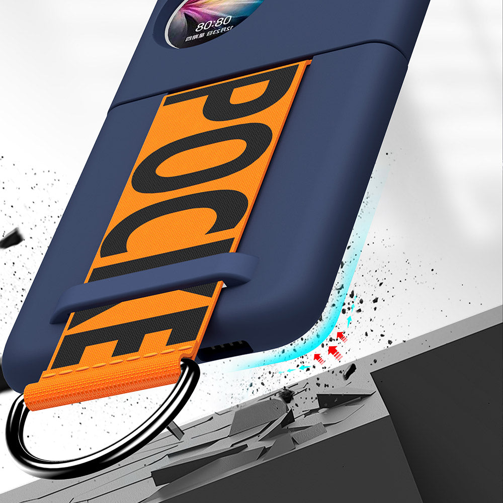 For Huawei P50 Pocket Rubberized Phone Case Wrist Strap Hard PC Protective Phone Cover