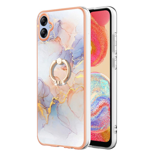 YB IMD Series-6 TPU Phone Case for Samsung Galaxy A04e 4G / M04 4G / F04 4G Electroplated Frame IMD Marble Pattern Kickstand Cover