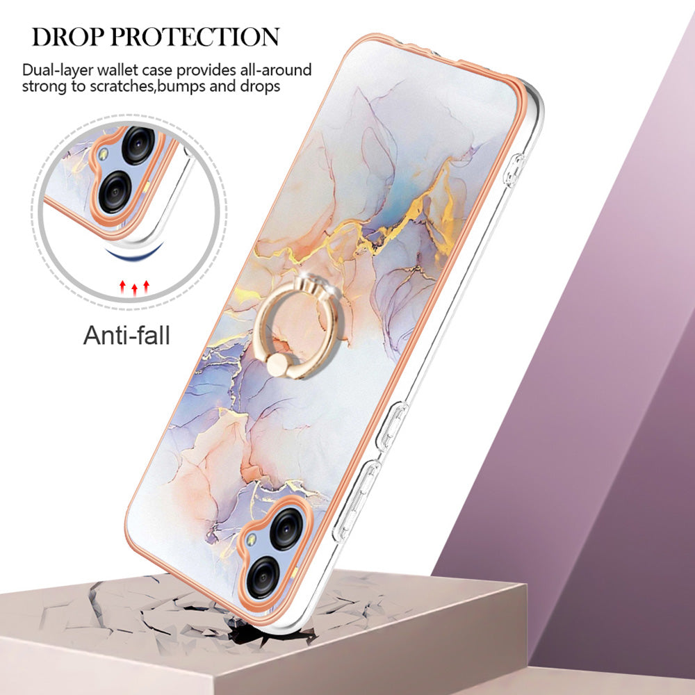 YB IMD Series-6 TPU Phone Case for Samsung Galaxy A04e 4G / M04 4G / F04 4G Electroplated Frame IMD Marble Pattern Kickstand Cover