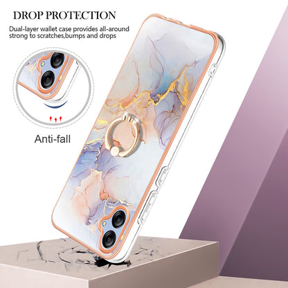 YB IMD Series-6 TPU Phone Case for Samsung Galaxy A04e 4G / M04 4G / F04 4G Electroplated Frame IMD Marble Pattern Kickstand Cover
