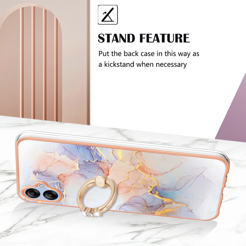 YB IMD Series-6 TPU Phone Case for Samsung Galaxy A04e 4G / M04 4G / F04 4G Electroplated Frame IMD Marble Pattern Kickstand Cover