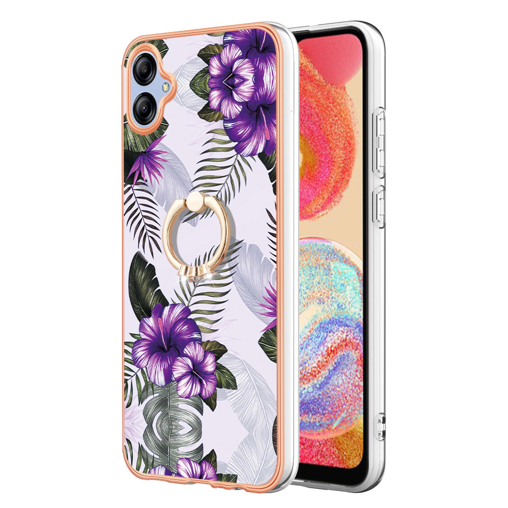 YB IMD Series-6 TPU Phone Case for Samsung Galaxy A04e 4G / M04 4G / F04 4G Electroplated Frame IMD Marble Pattern Kickstand Cover