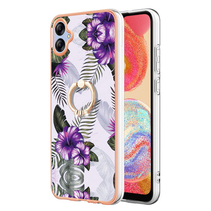 YB IMD Series-6 TPU Phone Case for Samsung Galaxy A04e 4G / M04 4G / F04 4G Electroplated Frame IMD Marble Pattern Kickstand Cover