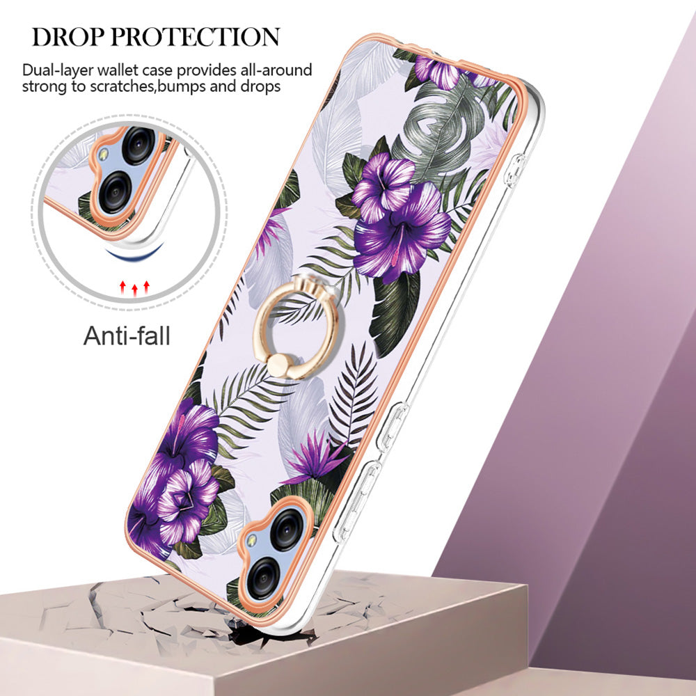 YB IMD Series-6 TPU Phone Case for Samsung Galaxy A04e 4G / M04 4G / F04 4G Electroplated Frame IMD Marble Pattern Kickstand Cover
