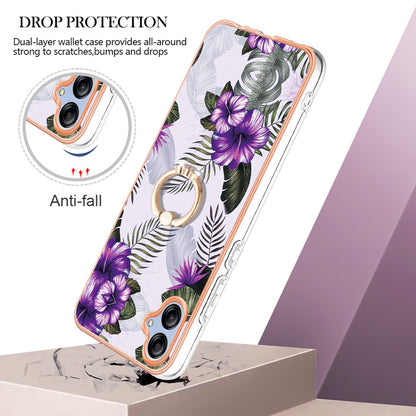 YB IMD Series-6 TPU Phone Case for Samsung Galaxy A04e 4G / M04 4G / F04 4G Electroplated Frame IMD Marble Pattern Kickstand Cover