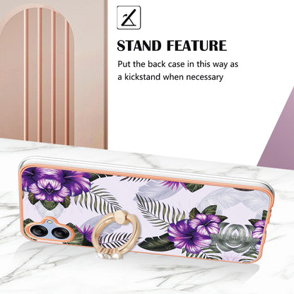 YB IMD Series-6 TPU Phone Case for Samsung Galaxy A04e 4G / M04 4G / F04 4G Electroplated Frame IMD Marble Pattern Kickstand Cover
