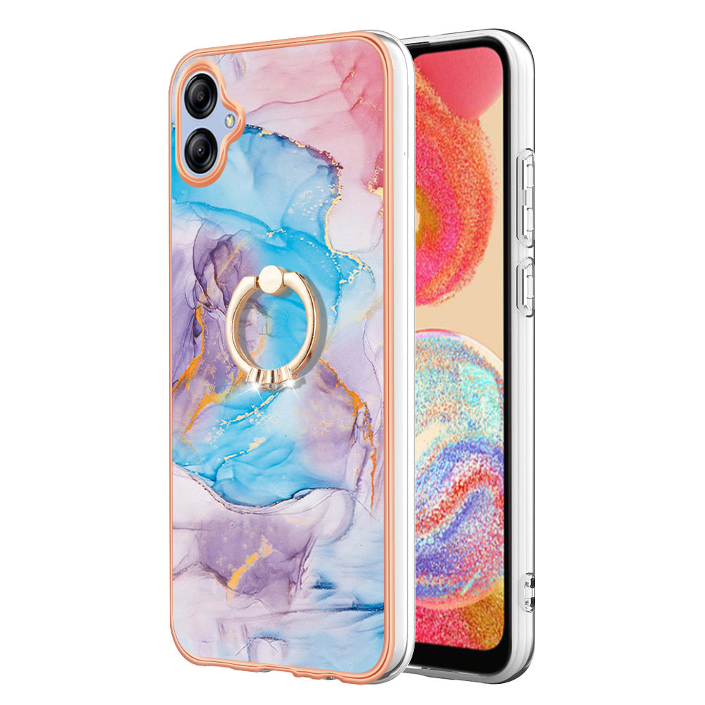 YB IMD Series-6 TPU Phone Case for Samsung Galaxy A04e 4G / M04 4G / F04 4G Electroplated Frame IMD Marble Pattern Kickstand Cover