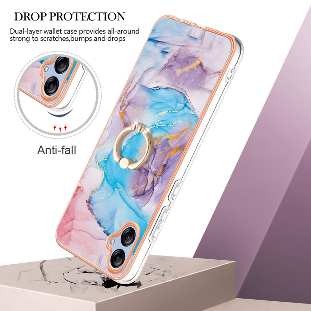 YB IMD Series-6 TPU Phone Case for Samsung Galaxy A04e 4G / M04 4G / F04 4G Electroplated Frame IMD Marble Pattern Kickstand Cover