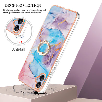 YB IMD Series-6 TPU Phone Case for Samsung Galaxy A04e 4G / M04 4G / F04 4G Electroplated Frame IMD Marble Pattern Kickstand Cover