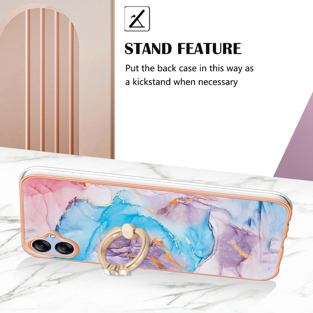 YB IMD Series-6 TPU Phone Case for Samsung Galaxy A04e 4G / M04 4G / F04 4G Electroplated Frame IMD Marble Pattern Kickstand Cover