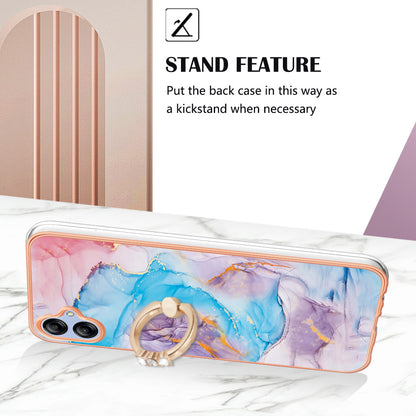 YB IMD Series-6 TPU Phone Case for Samsung Galaxy A04e 4G / M04 4G / F04 4G Electroplated Frame IMD Marble Pattern Kickstand Cover
