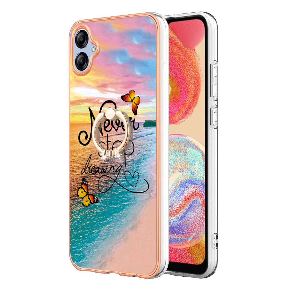 YB IMD Series-6 TPU Phone Case for Samsung Galaxy A04e 4G / M04 4G / F04 4G Electroplated Frame IMD Marble Pattern Kickstand Cover