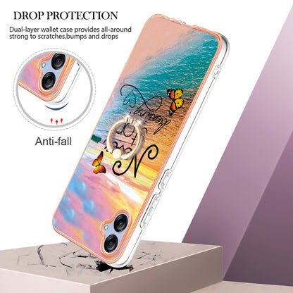YB IMD Series-6 TPU Phone Case for Samsung Galaxy A04e 4G / M04 4G / F04 4G Electroplated Frame IMD Marble Pattern Kickstand Cover