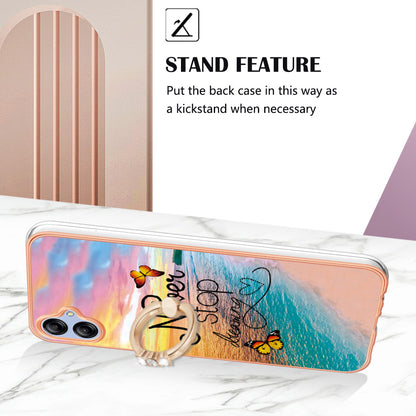 YB IMD Series-6 TPU Phone Case for Samsung Galaxy A04e 4G / M04 4G / F04 4G Electroplated Frame IMD Marble Pattern Kickstand Cover