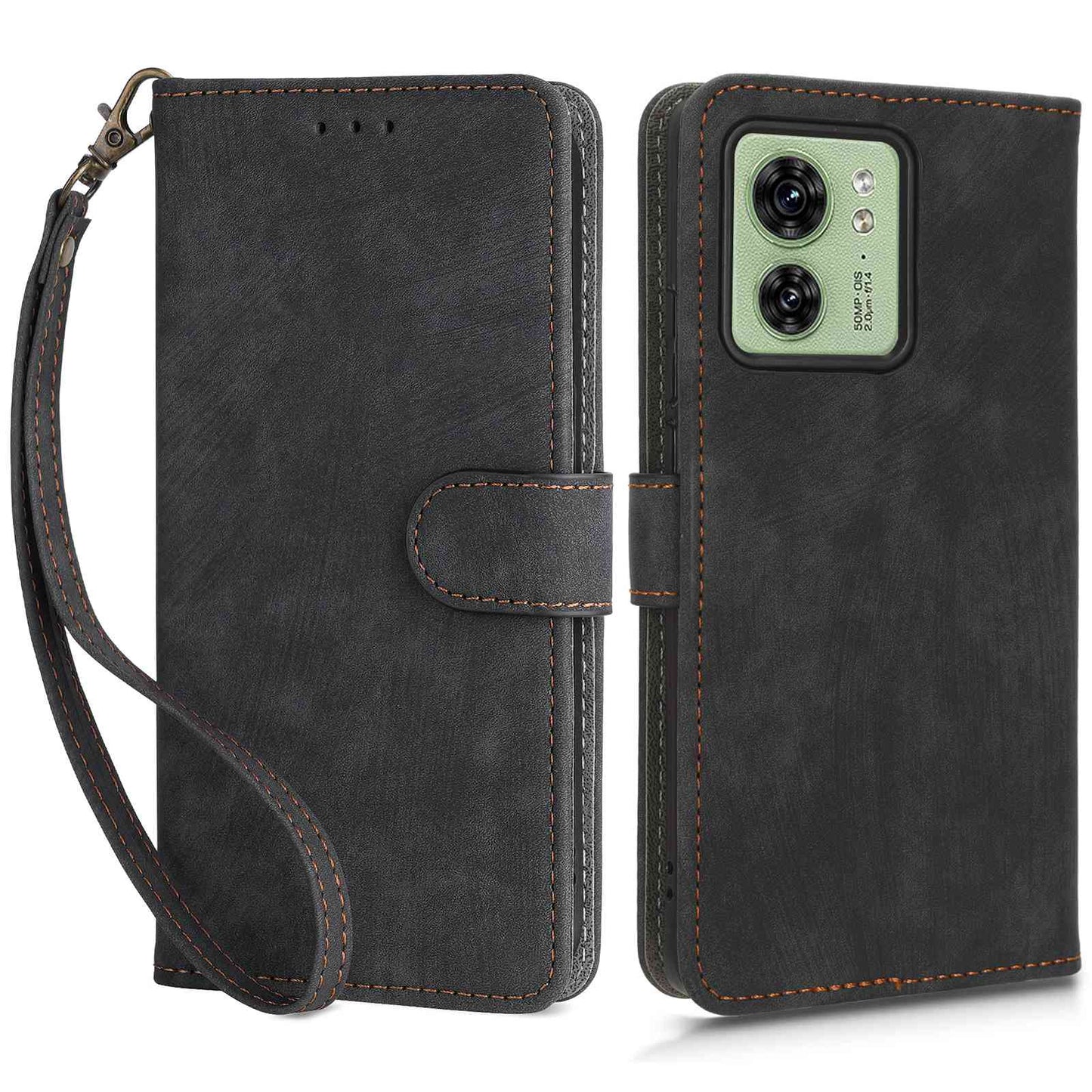 RFID Blocking Wallet Cover for Motorola Edge 40 5G , PU Leather Stand Phone Protective Case with Strap