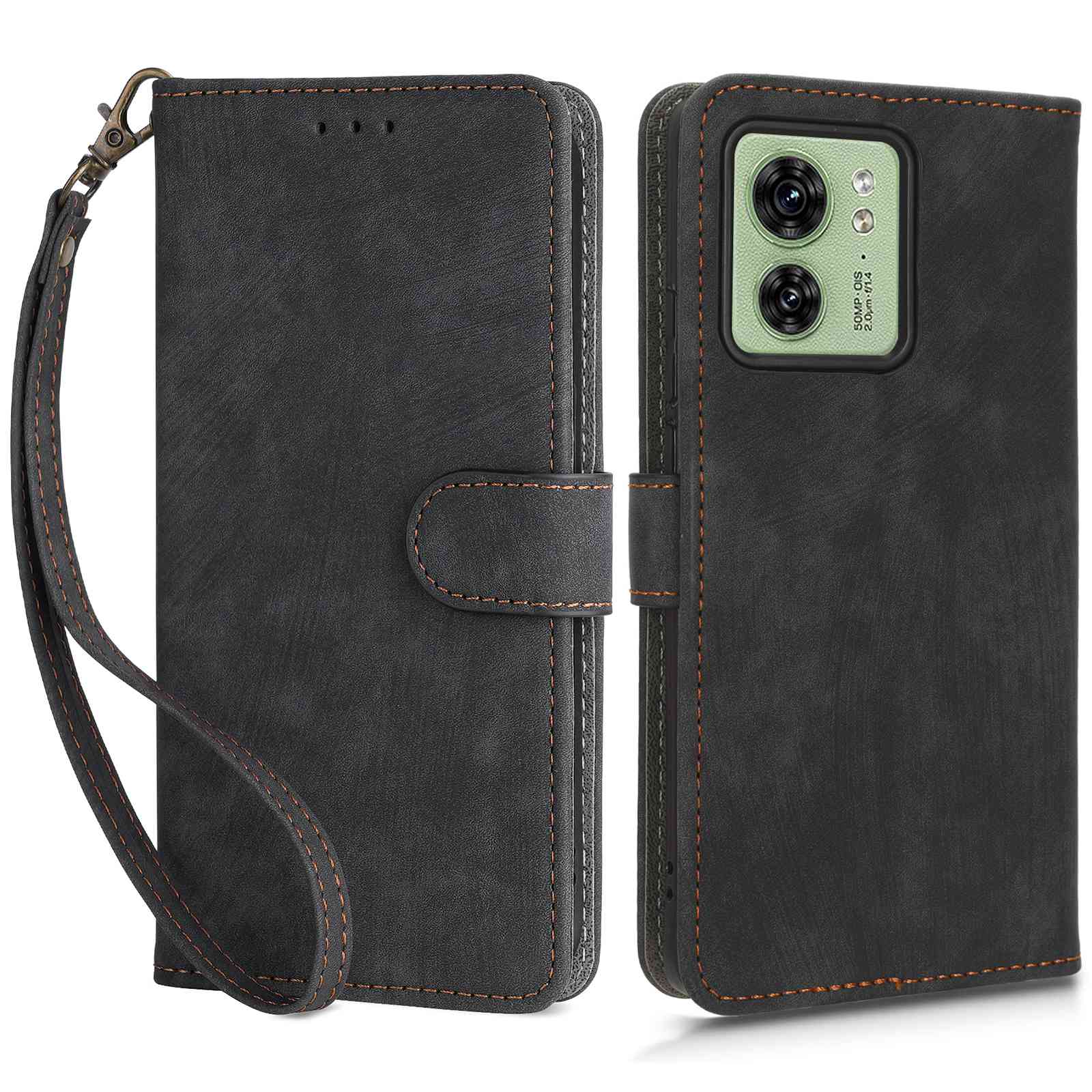 RFID Blocking Wallet Cover for Motorola Edge 40 5G , PU Leather Stand Phone Protective Case with Strap