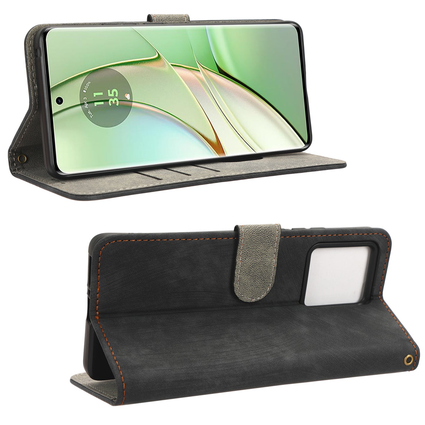 RFID Blocking Wallet Cover for Motorola Edge 40 5G , PU Leather Stand Phone Protective Case with Strap