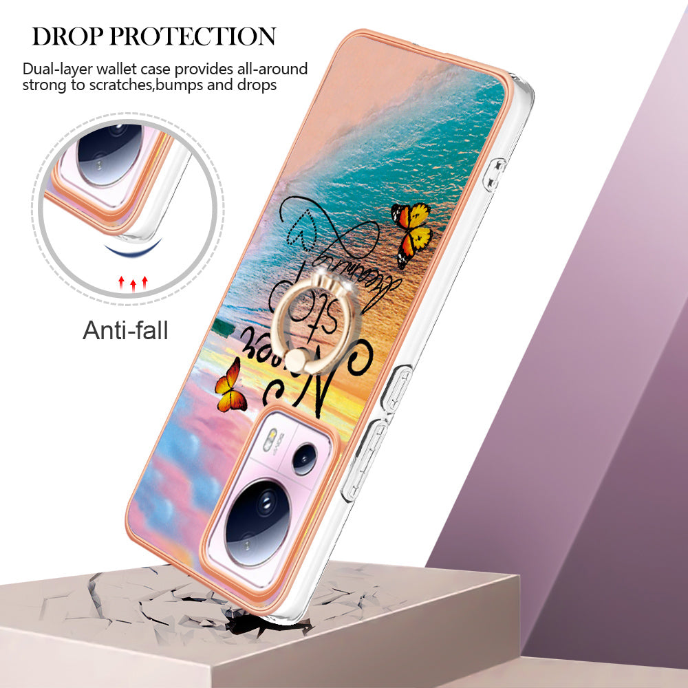 YB IMD Series-6 For Xiaomi 13 Lite / Civi 2 5G Kickstand TPU Case IMD IML Electroplating Phone Cover
